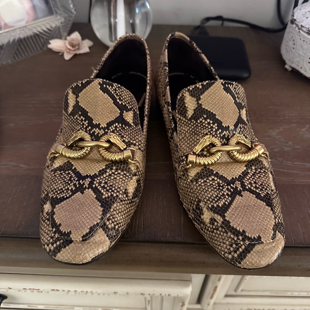 Tory Burch Snake Print Loafers with Gold Accent